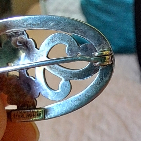 Vintage 14kt over Sterling Silver Symmetalic Floral Brooch - Picture 7 of 13